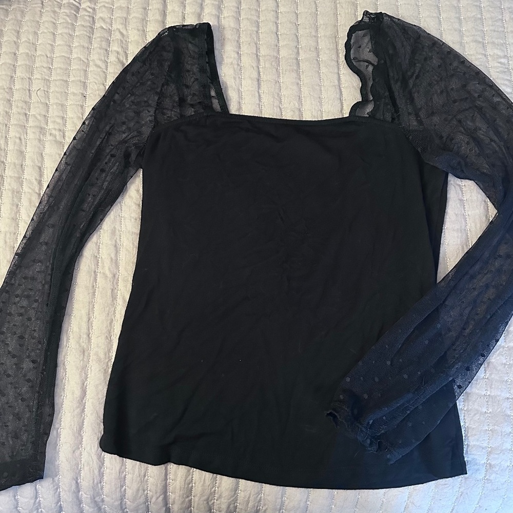 SHEIN Black Long Sleeve Mesh Sleeve Top